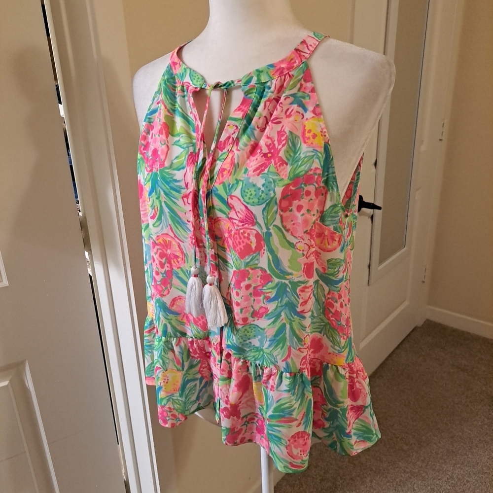 Lilly Pulitzer Carolane Halter Top Pear Necessities Size M EUC